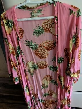 Pink Pineapple Print Kimono